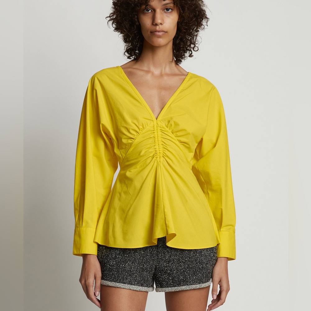 PROENZA SCHOULER POPLIN V-NECK TOP YELLOW SIZE 6 MEDIUM NWOT